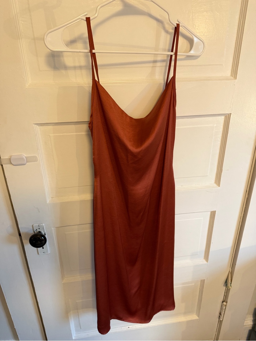 Satin Slip Midi Dress in Rust